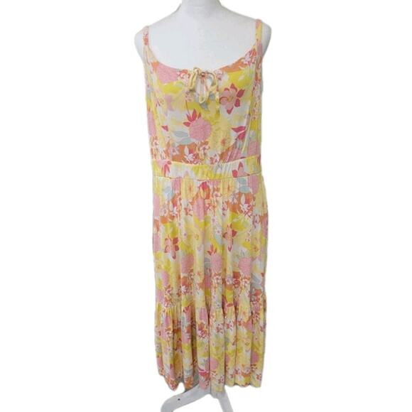 Torrid Midi Super Soft Tiered Dress Women's Plus Size 2x Yellow Floral Summer - Picture 2 of 15